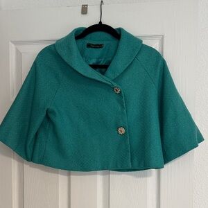 Chic Teal/green Buttoned cropped coat, 60s inspired